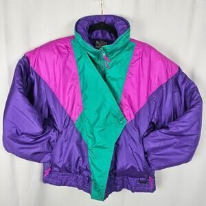Edelweiss Womens M 80s Vintage Colorblock Ski Puffer Jacket Apres Ski Retro